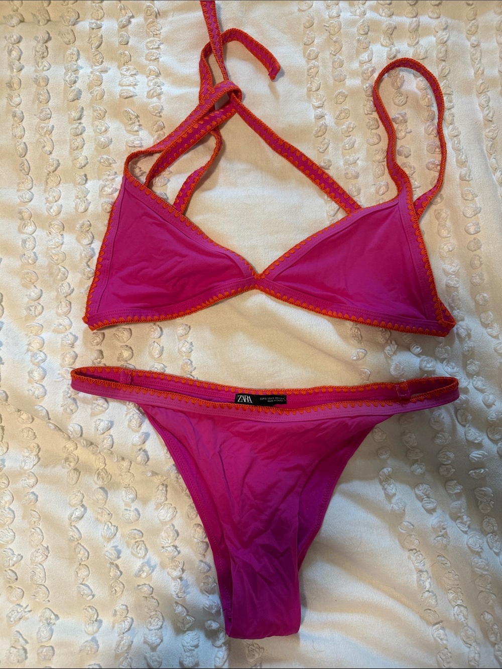 Zara Pink Bikini Set with Orange Trim - Women Swim
